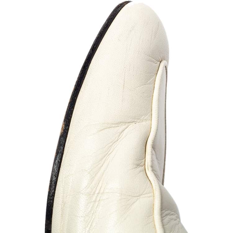 Pre Owned Gucci White Leather Princetown Mules Loafers Size 36.5