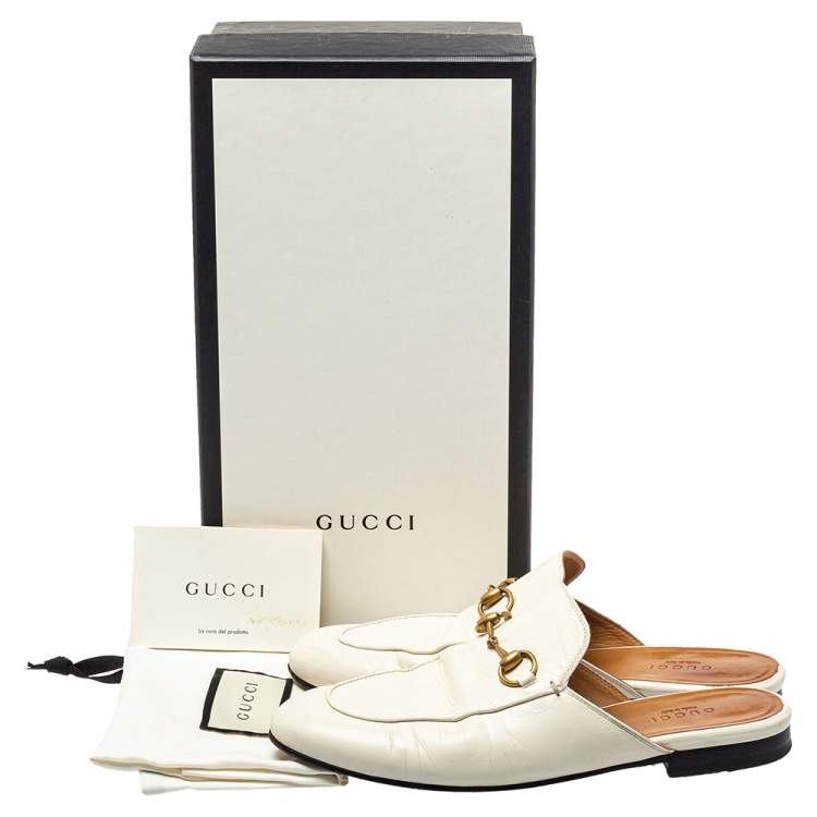 Pre Owned Gucci White Leather Princetown Mules Loafers Size 36.5