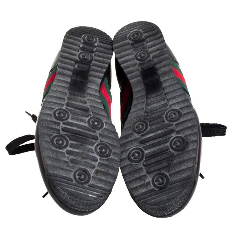 Pre Owned Gucci Black Guccissima Leather Web Detail Low Top Sneakers Size 38