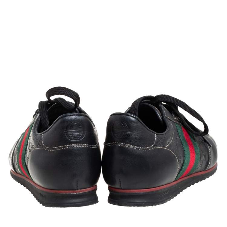 Pre Owned Gucci Black Guccissima Leather Web Detail Low Top Sneakers Size 38