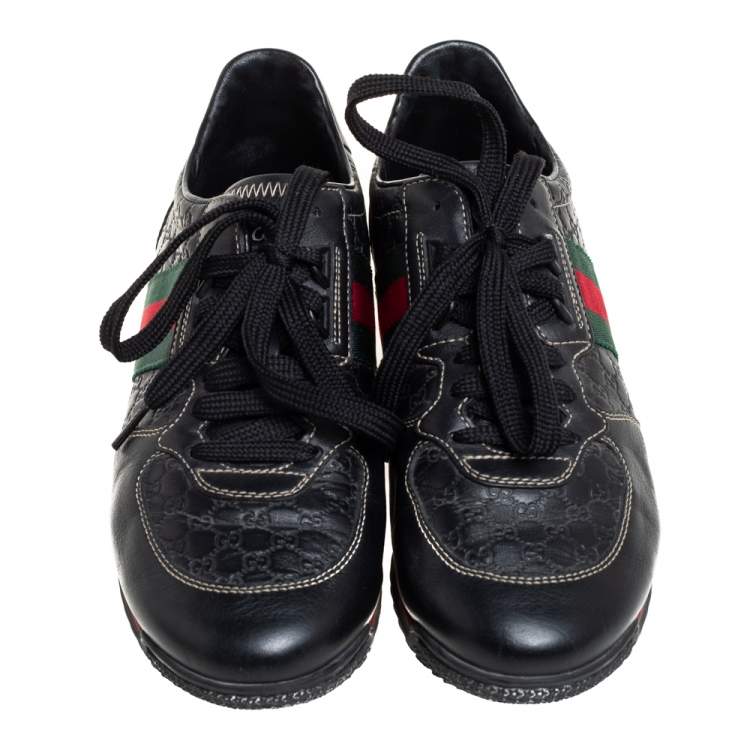 Pre Owned Gucci Black Guccissima Leather Web Detail Low Top Sneakers Size 38