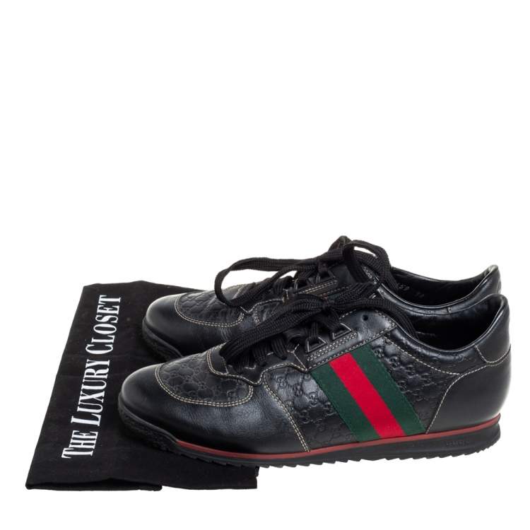Pre Owned Gucci Black Guccissima Leather Web Detail Low Top Sneakers Size 38