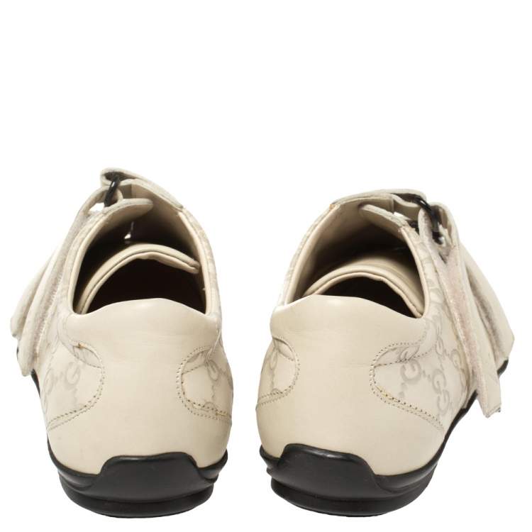Pre Owned Gucci Cream Guccissima Leather Velcro Sneakers Size 36