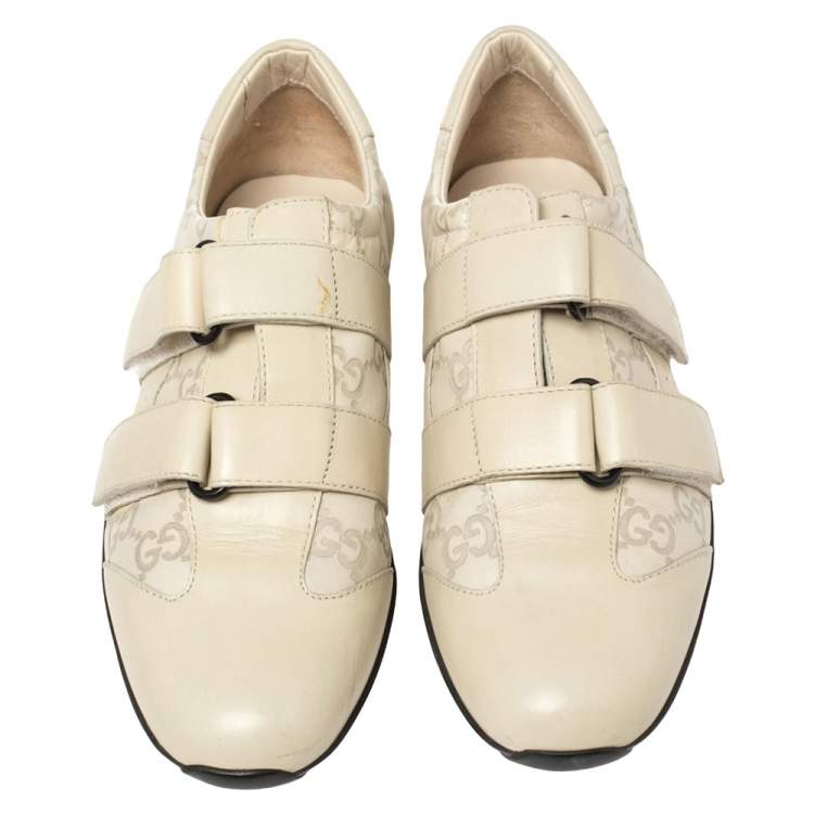Pre Owned Gucci Cream Guccissima Leather Velcro Sneakers Size 36