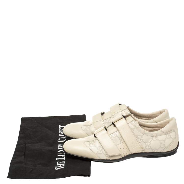 Pre Owned Gucci Cream Guccissima Leather Velcro Sneakers Size 36