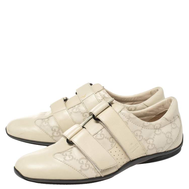 Pre Owned Gucci Cream Guccissima Leather Velcro Sneakers Size 36