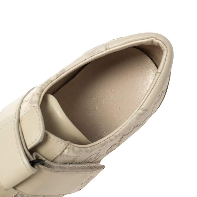 Pre Owned Gucci Cream Guccissima Leather Velcro Sneakers Size 36
