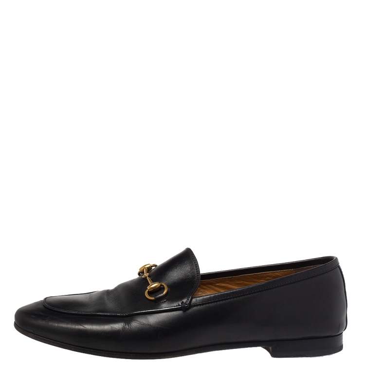 Pre Owned Gucci Black Leather Jordaan Horsebit Slip On Loafers Size 40