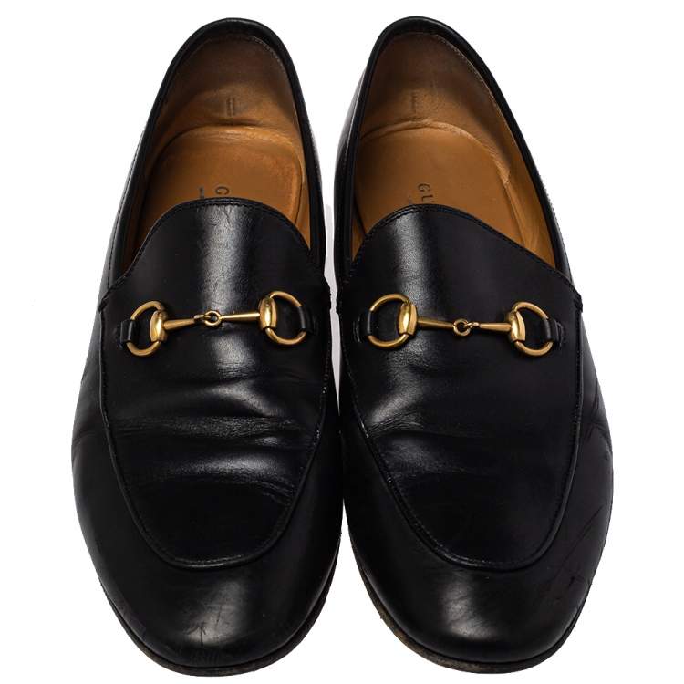 Pre Owned Gucci Black Leather Jordaan Horsebit Slip On Loafers Size 40