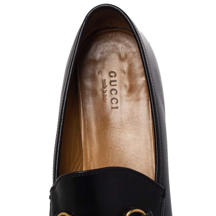 Pre Owned Gucci Black Leather Jordaan Horsebit Slip On Loafers Size 40