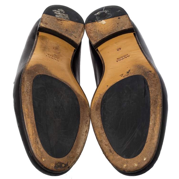 Pre Owned Gucci Black Leather Jordaan Horsebit Slip On Loafers Size 40