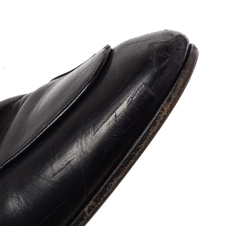 Pre Owned Gucci Black Leather Jordaan Horsebit Slip On Loafers Size 40