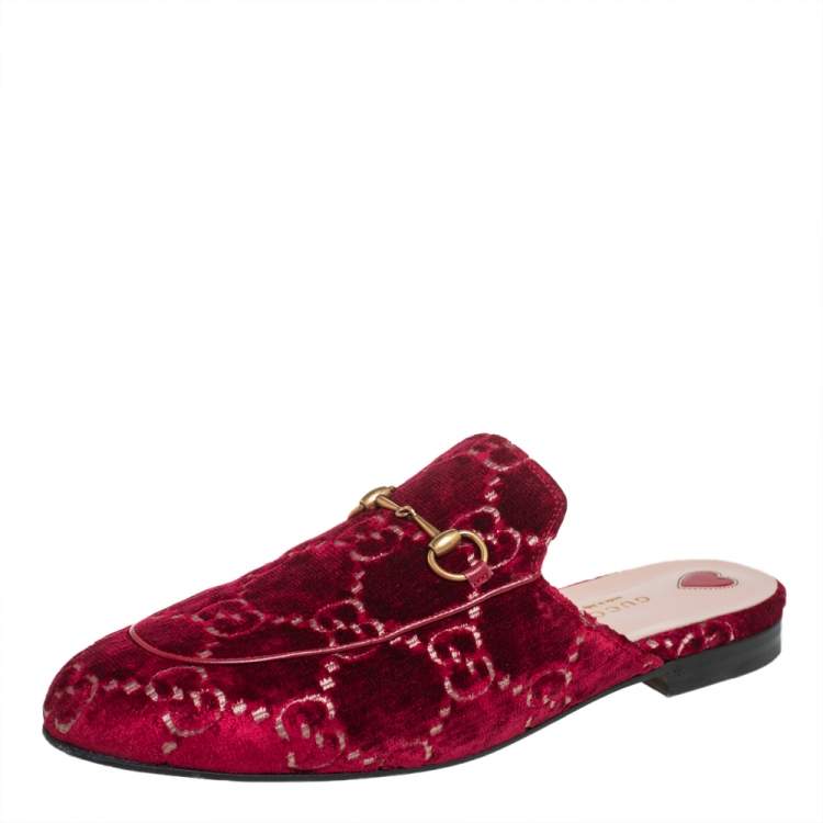 Gucci Red Velvet GG Princetown Mules Size 41 Gucci The Luxury Closet