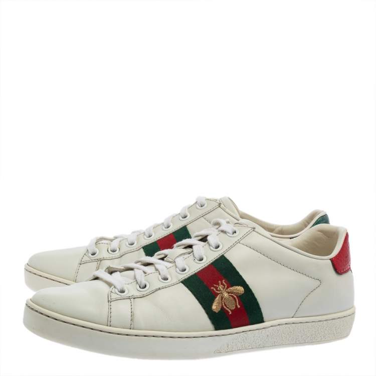 Pre Owned Gucci White Leather And Canvas Ace Sneakers Size 38