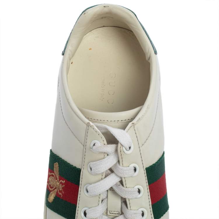 Pre Owned Gucci White Leather And Canvas Ace Sneakers Size 38