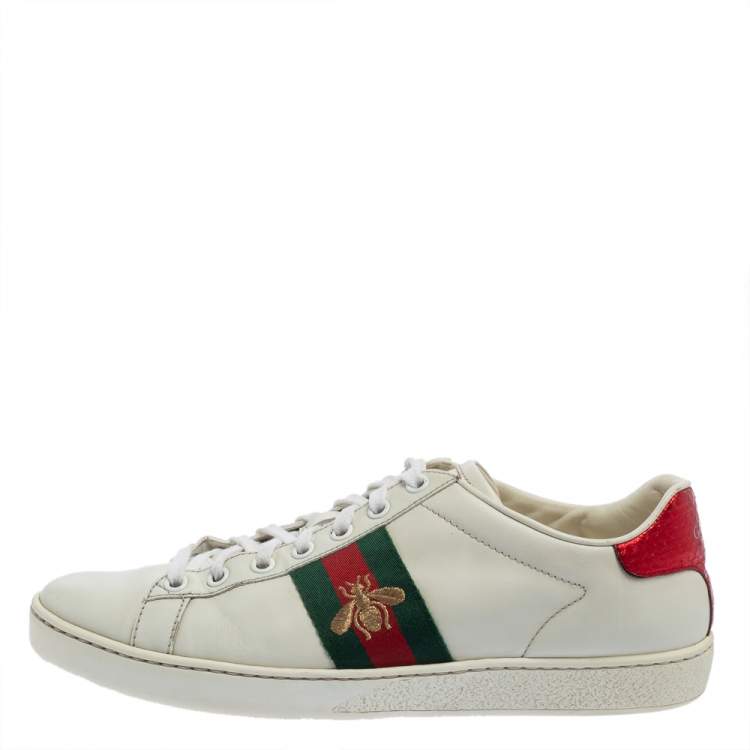 Pre Owned Gucci White Leather And Canvas Ace Sneakers Size 38