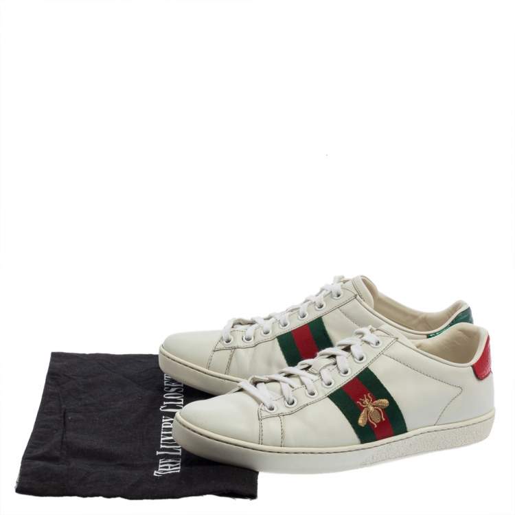 Pre Owned Gucci White Leather And Canvas Ace Sneakers Size 38