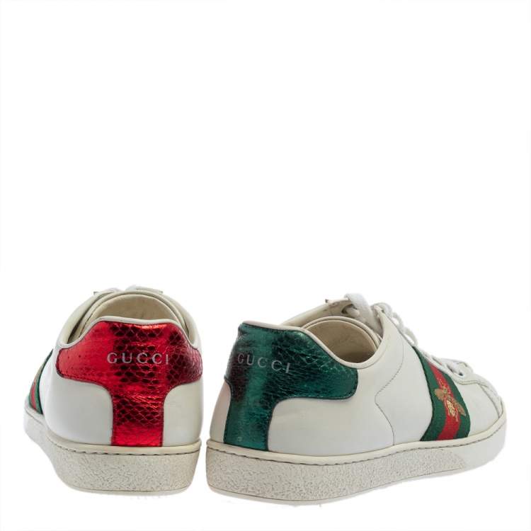 Pre Owned Gucci White Leather And Canvas Ace Sneakers Size 38