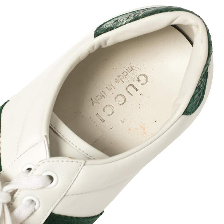 Pre Owned Gucci White Leather Ace Bee Web Low Top Sneakers Size 39