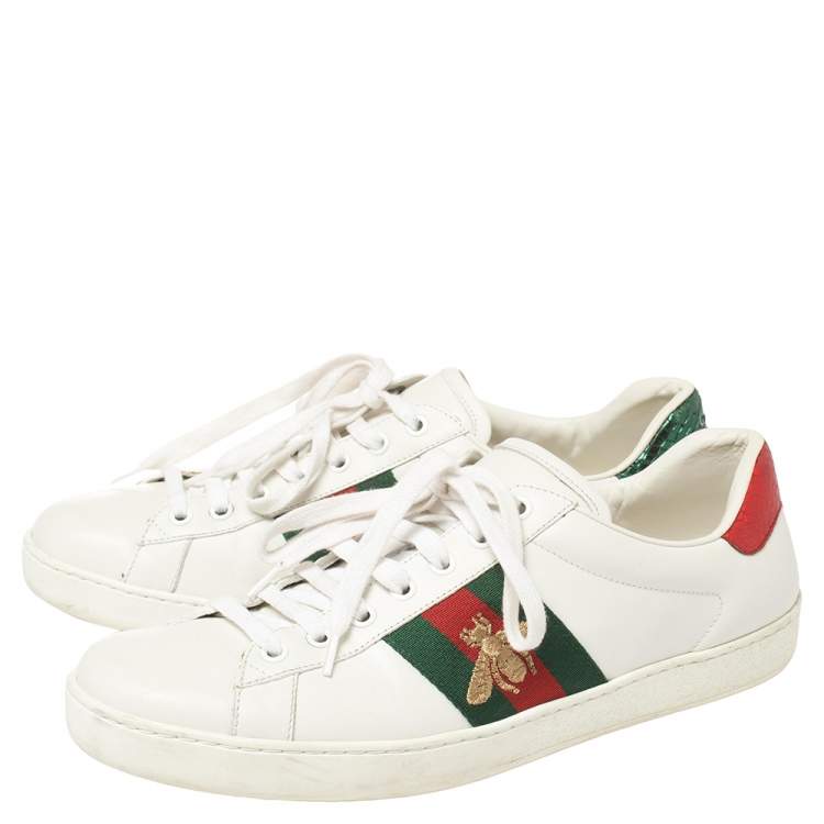 Pre Owned Gucci White Leather Ace Bee Web Low Top Sneakers Size 39