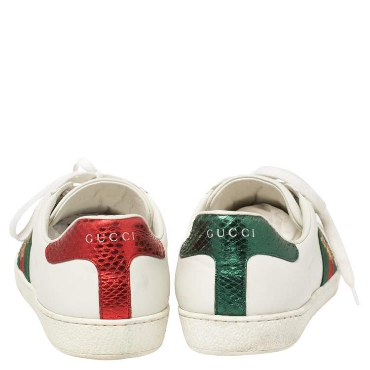 Pre Owned Gucci White Leather Ace Bee Web Low Top Sneakers Size 39