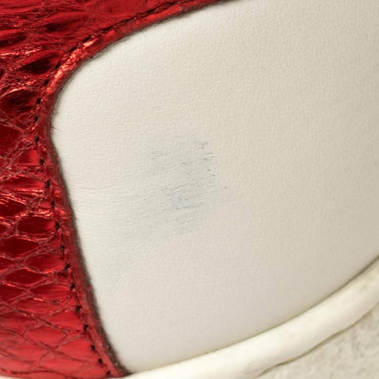 Pre Owned Gucci White Leather Ace Bee Web Low Top Sneakers Size 39