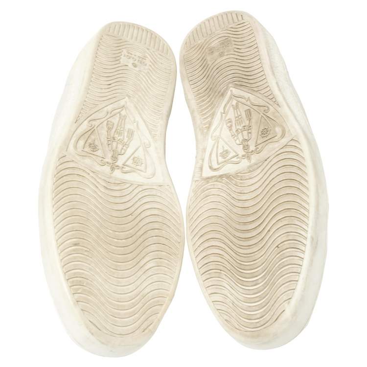 Pre Owned Gucci White Leather Ace Bee Web Low Top Sneakers Size 39