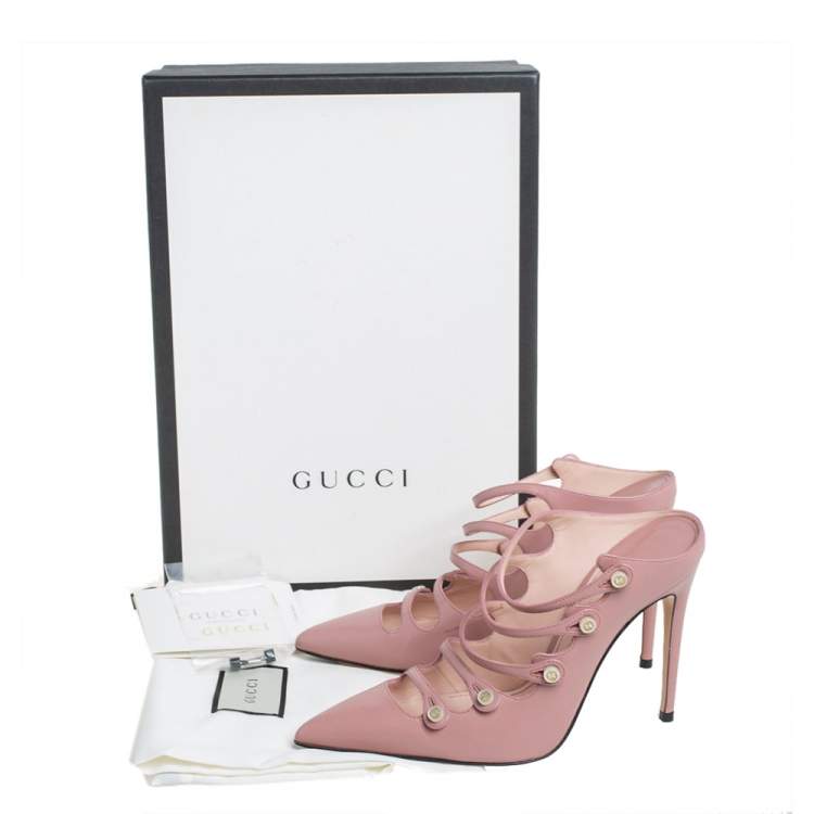 Pre Owned Gucci Pink Leather Aneta Strappy Pointed Toe Mules Size 35