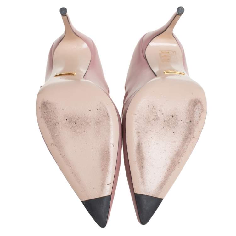 Pre Owned Gucci Pink Leather Aneta Strappy Pointed Toe Mules Size 35