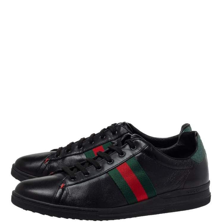 Pre Owned Gucci Black Leather Web Ace Low Top Sneaker Size  39