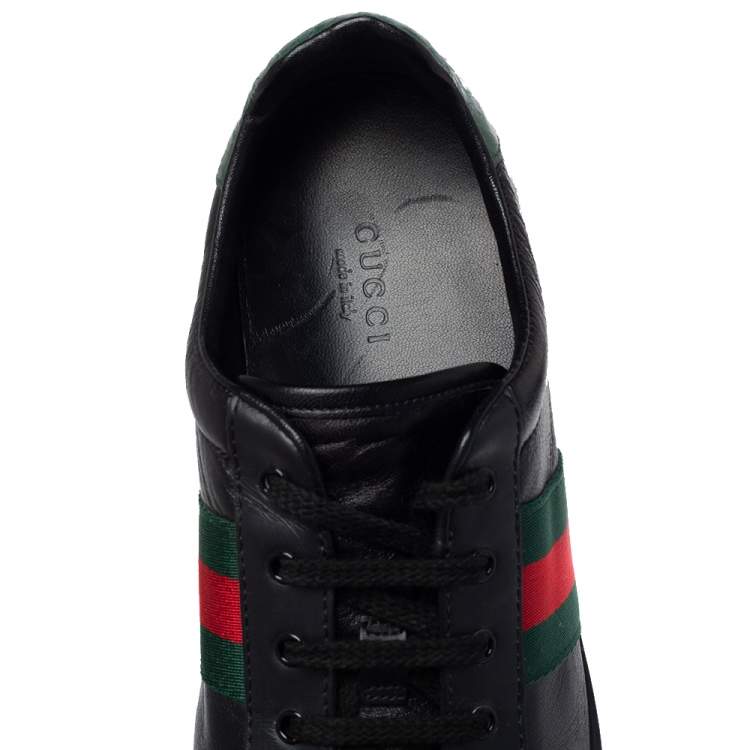 Pre Owned Gucci Black Leather Web Ace Low Top Sneaker Size  39