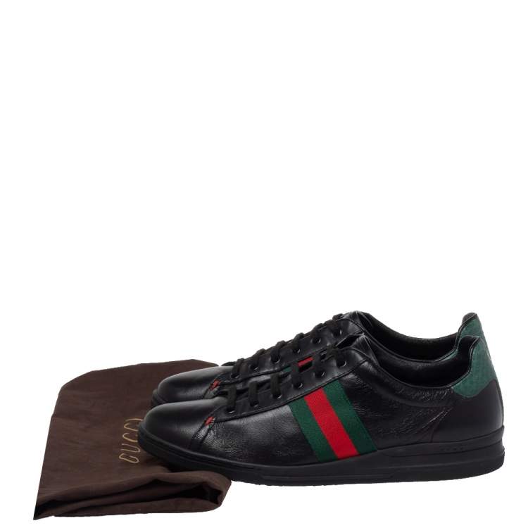 Pre Owned Gucci Black Leather Web Ace Low Top Sneaker Size  39