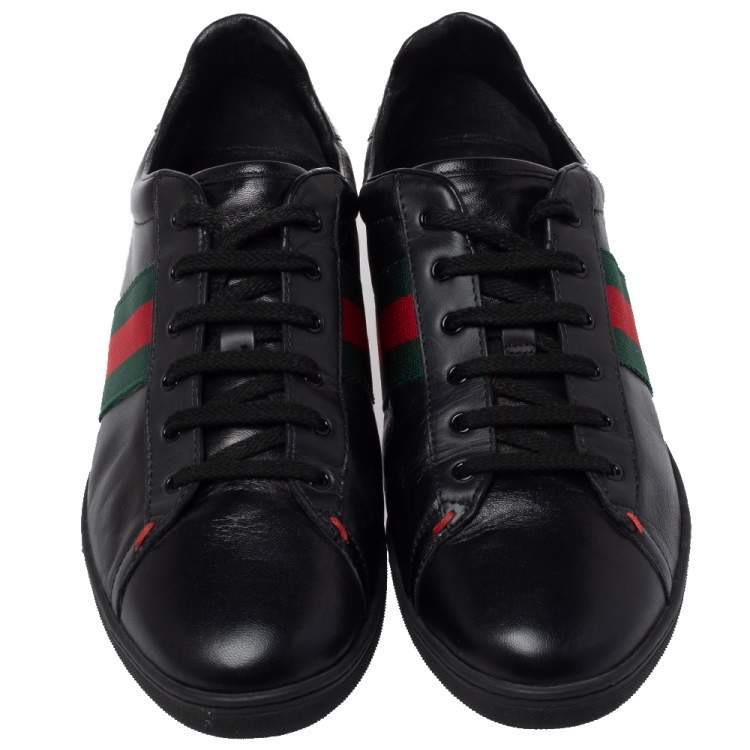 Pre Owned Gucci Black Leather Web Ace Low Top Sneaker Size  39