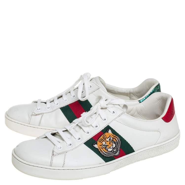 Pre Owned Gucci White Leather Web Ace Sneakers Size 43.5