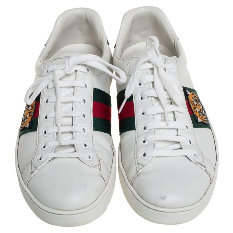 Pre Owned Gucci White Leather Web Ace Sneakers Size 43.5