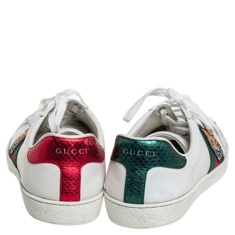Pre Owned Gucci White Leather Web Ace Sneakers Size 43.5