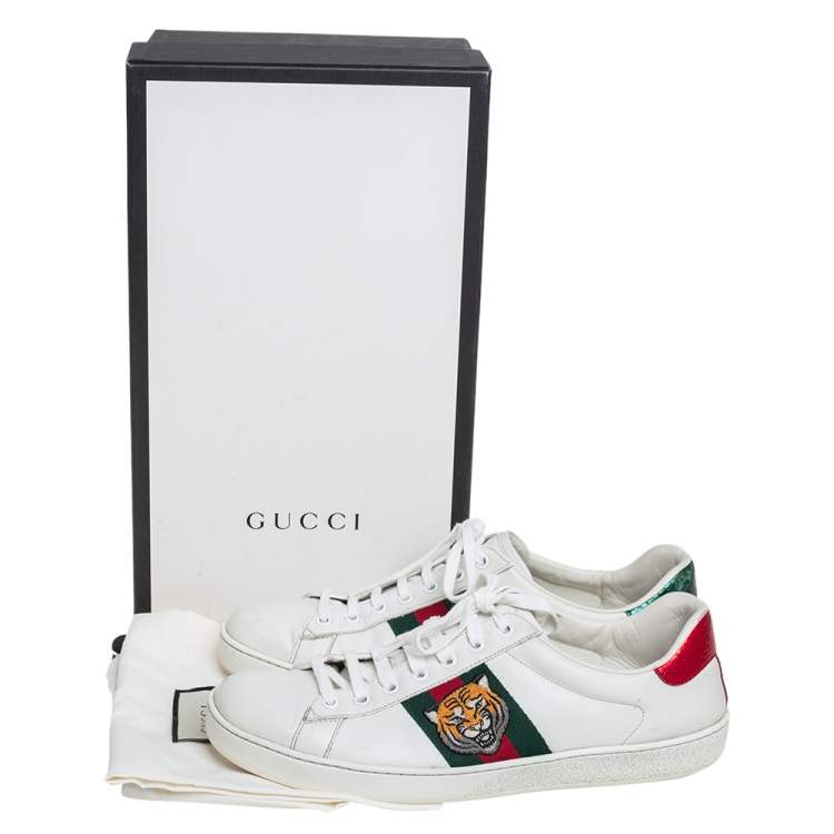 Pre Owned Gucci White Leather Web Ace Sneakers Size 43.5