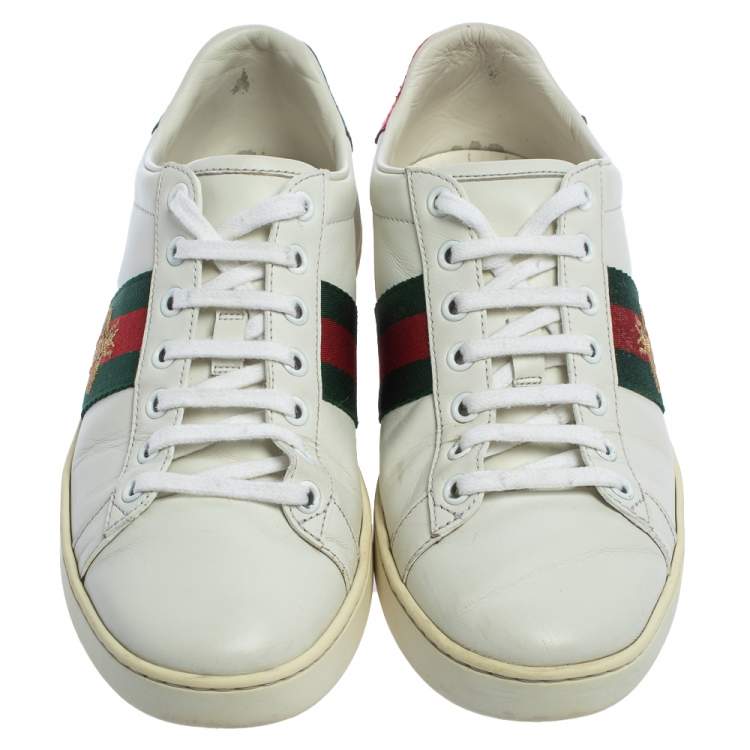 Pre Owned Gucci White Leather Ace Low-Top Sneakers Size 37.5