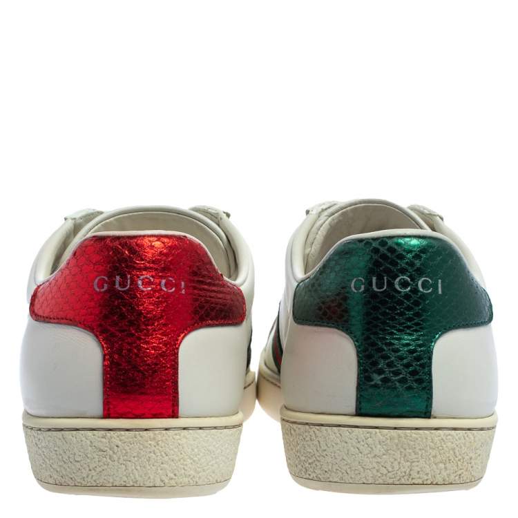 Pre Owned Gucci White Leather Ace Low-Top Sneakers Size 37.5