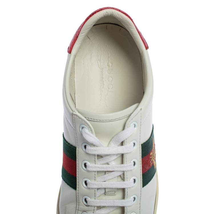 Pre Owned Gucci White Leather Ace Low-Top Sneakers Size 37.5