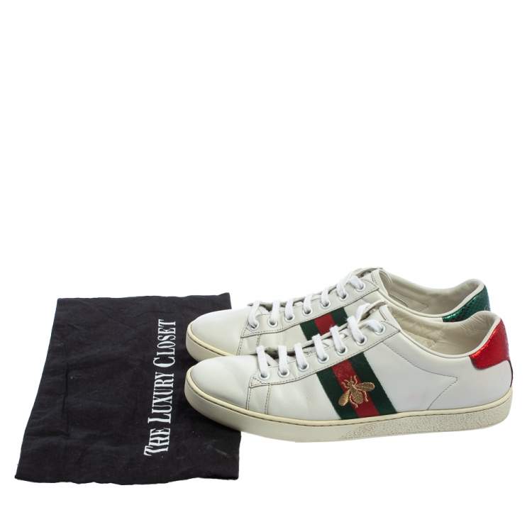 Pre Owned Gucci White Leather Ace Low-Top Sneakers Size 37.5