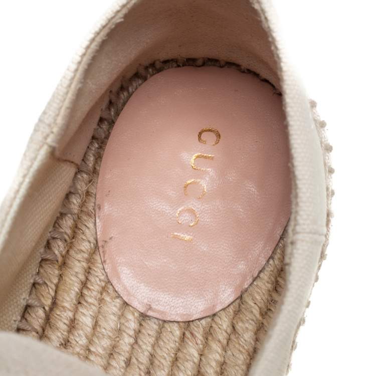 Pre Owned Gucci Cream Canvas Logo Platform Espadrilles Size 37