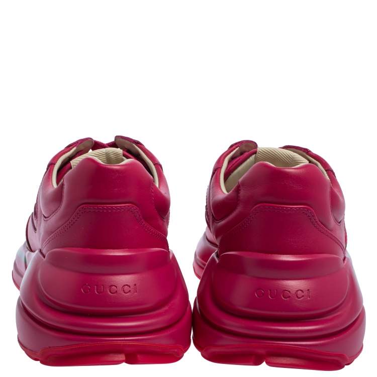 Pre Owned Gucci Pink Leather Rhyton Logo Print Low Top Sneakers Size 36