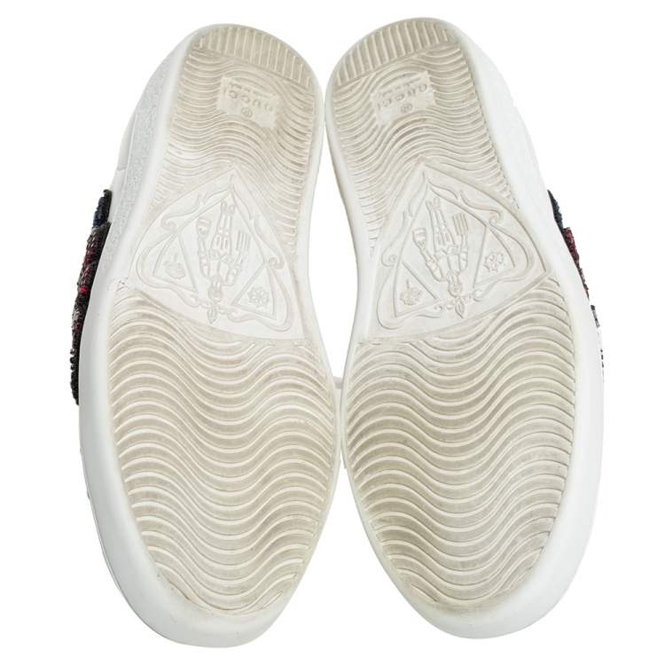 Pre Owned Gucci White Leather Crystal Embellished Snake Python Trim Web Detail Ace Low Top Sneakers Size 36