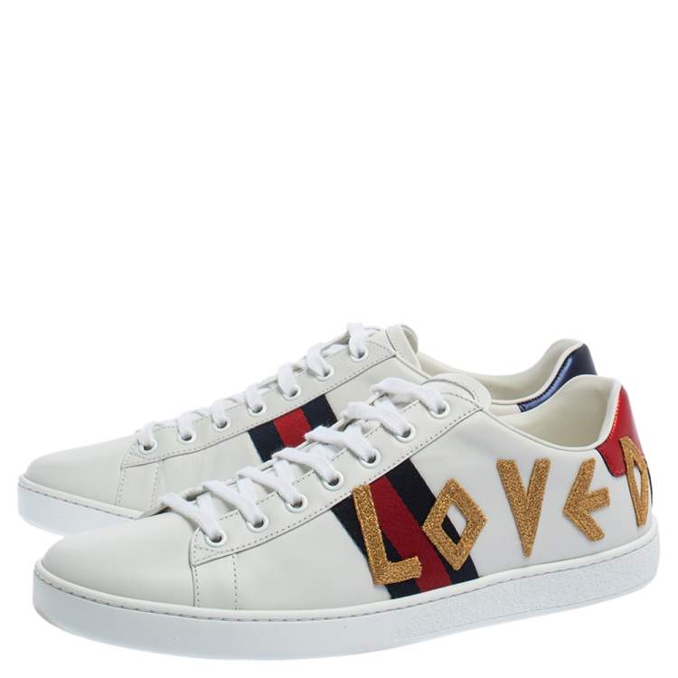 Pre Owned Gucci White Leather Loved New Ace Low Top Sneakers Size 41