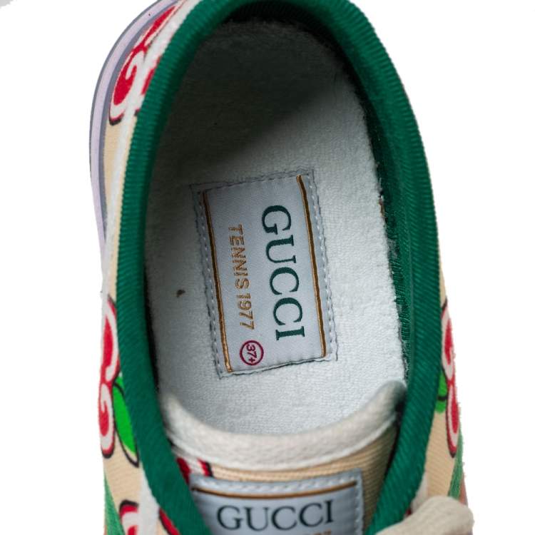 Pre Owned Gucci Beige Apple Print Canvas Tennis 1977 Low Top Sneakers Size 37.5