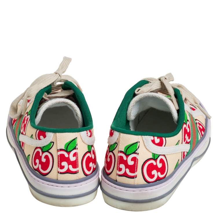 Pre Owned Gucci Beige Apple Print Canvas Tennis 1977 Low Top Sneakers Size 37.5