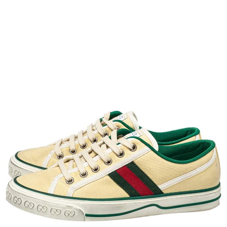 Pre Owned Gucci Cream Canvas Vulcan Sneakers Size 37.5