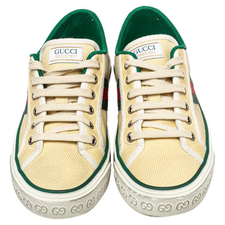 Pre Owned Gucci Cream Canvas Vulcan Sneakers Size 37.5