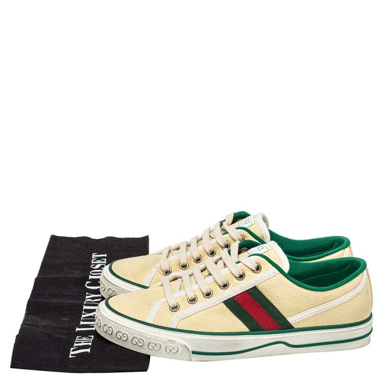 Pre Owned Gucci Cream Canvas Vulcan Sneakers Size 37.5